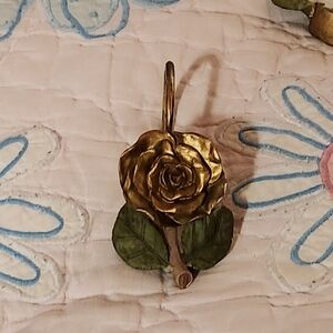 Vintage hand painted resin Golden Rose Shower Curtain Hooks